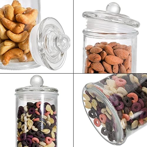 Set of 3 Glass Apothecary Jars with Lids, Bathroom Canisters Storage Container Jars, Decorative Small Glass Apothecary Jar for Cotton Swabs