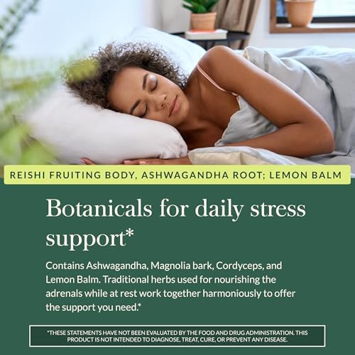 Gaia Herbs Adrenal Health Nightly Restore - Herbal Supplement with Ashwagandha, Magnolia Bark, Cordyceps, Lemon Balm & More* - 120 Vegan Liquid Phyto-Caps (60 Servings)