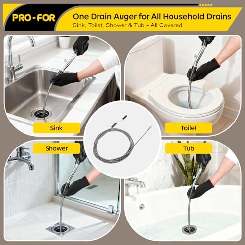 25FT Handheld Drain Auger, Heavy Duty Plumbing Snake for Clogged Drains, 3/8 Inch Diameter Manual Drain Cleaner for Sink, Bathtub