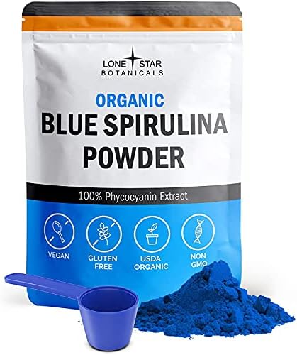 Lone Star Botanicals Organic Blue Spirulina Powder - 100% Pure Blue-Green Algae, No Fishy Smell, Vegan Superfood for Smoothies & Drinks, Non GMO