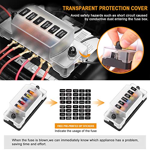 ELECTOP 6 Way 12V/24V Fuse Block Blade with Negative Bus
