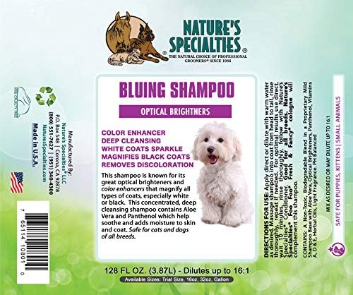 Nature's Specialties Bluing Ultra Concentrated Dog Shampoo for Pets, Makes up to 2 Gallons, Natural Choice for Professional Groomers