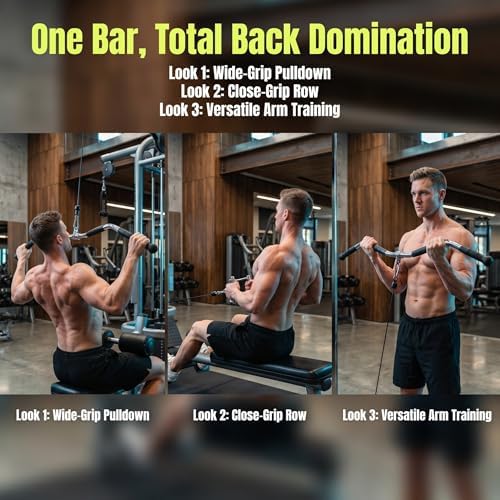 Lat Bar Cable Machine Attachment, Curl Pulldown Bar with Full Rotation and Rubber Handle for Gym, Strength Workout, Body Training, Muscle Building