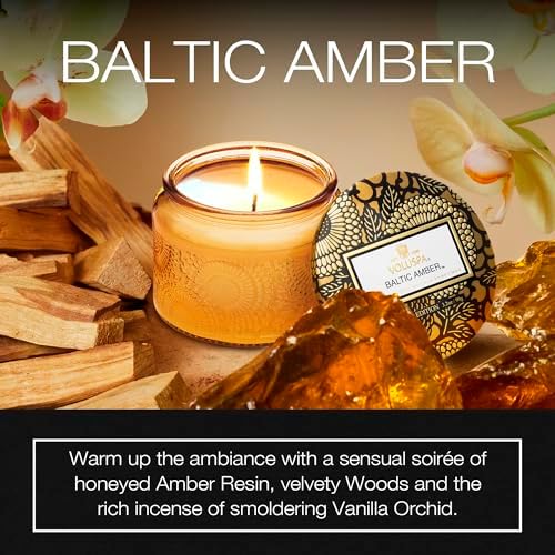 Voluspa Baltic Amber, Petite Candle Jar, 3.2 Ounce, 25 Hour Burn Time, Coconut Wax for Clean Burning, Handcrafted in the USA