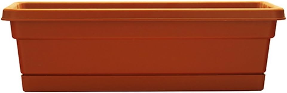 Southern Patio 30" Rolled Rim Window Box with Attached Tray, Terra Cotta