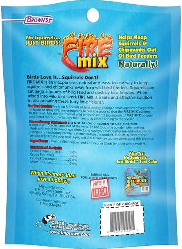 F.M. Browns Fire Mix with Chili Pepper. Wild Bird Feeder Squirrel and Chipmunk Deterrant. 4oz.