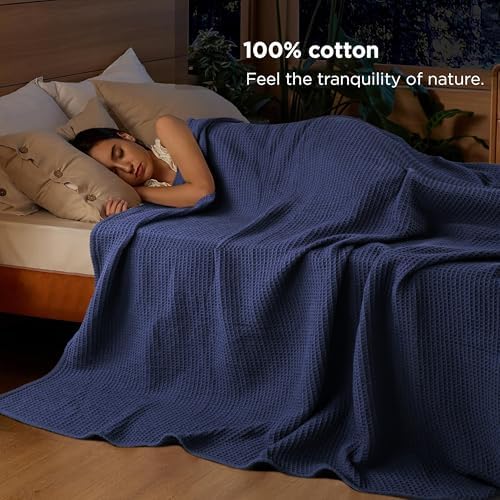 Tex Trend 100% Cotton Waffle Weave Blanket Queen Size - Soft, Breathable Cooling Blanket for Bed, Lightweight Cozy Summer & Spring Bedding, Grey, 90x90