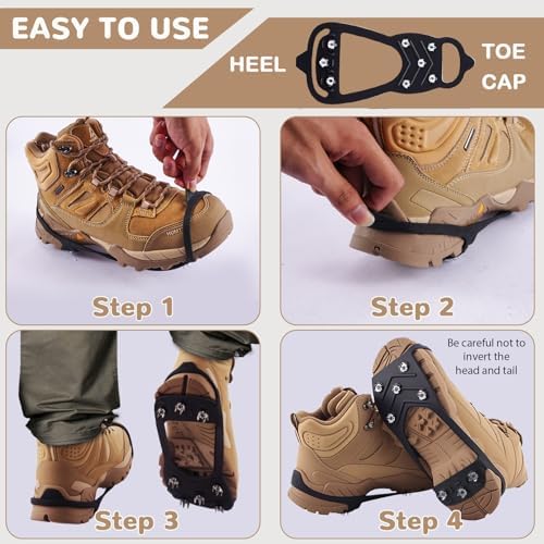 2 Pairs Ice Cleats for Shoes and Boots,Universal 8 Steel Studs Crampon Ice & Snow Grippers for Winter Hiking Climbing Ice Fishing,Anti-Slip