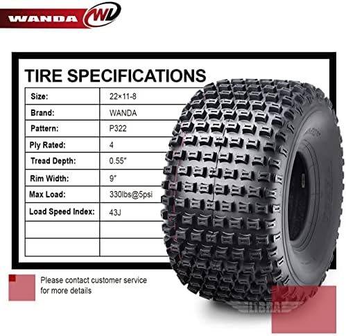 WANDA 2 New ATV Tires 22X11-8 4PR P322 Dimple Knobby - 10026