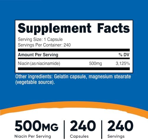 Nutricost Niacinamide (Vitamin B3) 500mg, 240 Capsules, Flush Free | Gluten-Free, GMO-Free