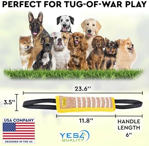 Dog Bite Tug Toy 12 x 3.2 Inches - Durable Pull Toy with 2 Soft & Strong Handles - Tough Jute Bite Pillow for Medium to Large Dogs - Ideal for Tug