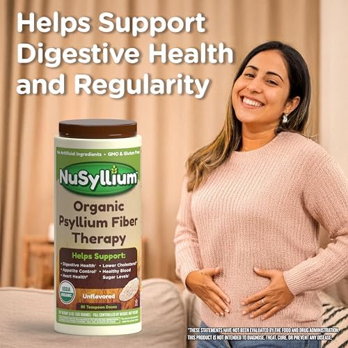 NuSyllium Psyllium Husk Powder USDA Organic, 21 Oz, Dietary Fiber Supplement with Brown Sugar, Helps Promote Digestive Health* Unflavored, 85 Servings