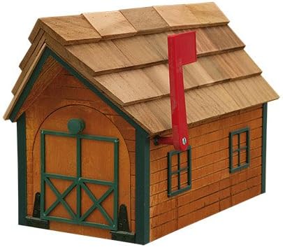 Log Cabin-look Mailbox Cedar Finish with Green Trim Amish Made in USA
