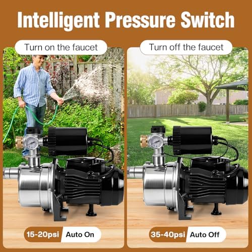 3/4 HP Water Pressure Booster Pump for House, Shallow Well Pump with Pressure Tank, Stainless Steel 1050 GPH 110V Auto On/Off Water Booster Pump