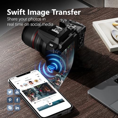 8K & 64MP Digital Camera for Photography, 48X Zoom with Moon Mode，Black | 16X Optical + 3X Digital, 180° Flip Screen, WiFi, Micro HDMI