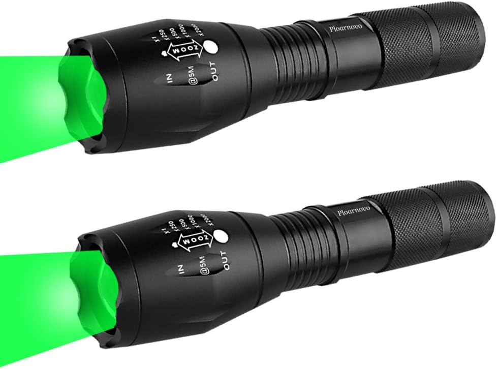 Hunting Flashlight - Green LED Handheld Light - Zoomable, Water & Shock Resistant Night Hunting Lights for Fishing, Hog, Pig, Coyote, Varmint