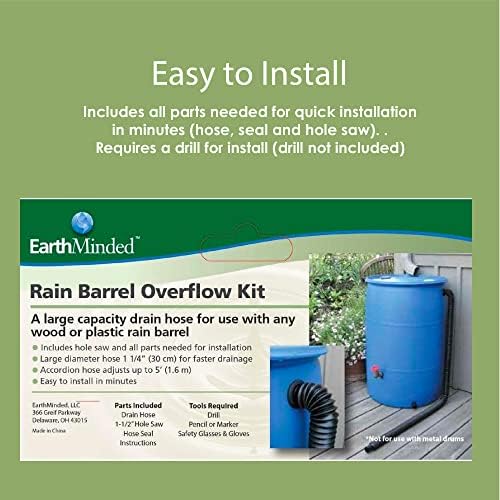 EarthMinded Rain Barrel Overflow Kit - Divert Water Away From Full Rain Barrels and Your Home - This Rain Barrel Link Kit Extends to 5 Feet and