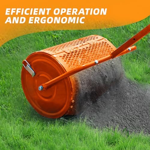 Heavy-Duty Compost Spreader for Lawn, Peat Moss Spreader, Fertilizer Spreader Roller with Adjustable Handle