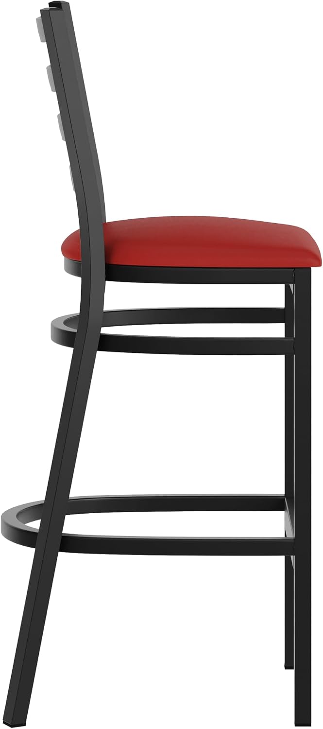 Flash Furniture Hercules Series Ladder Back Metal Restaurant Barstool, Modern Upholstered Armless Bar Height Chair for Restaurants and Kitchens, Black | Vinyl Upholstery, Durable Construction, Commercial Use