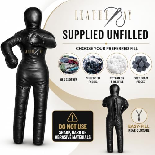 LEATHERAY MMA Jiu Jitsu Grappling Dummy Judo Punching Bag,Brazilian Jiu Jitsu Dummy,Wrestling Grappling BJJ Dummy Black -Unfilled