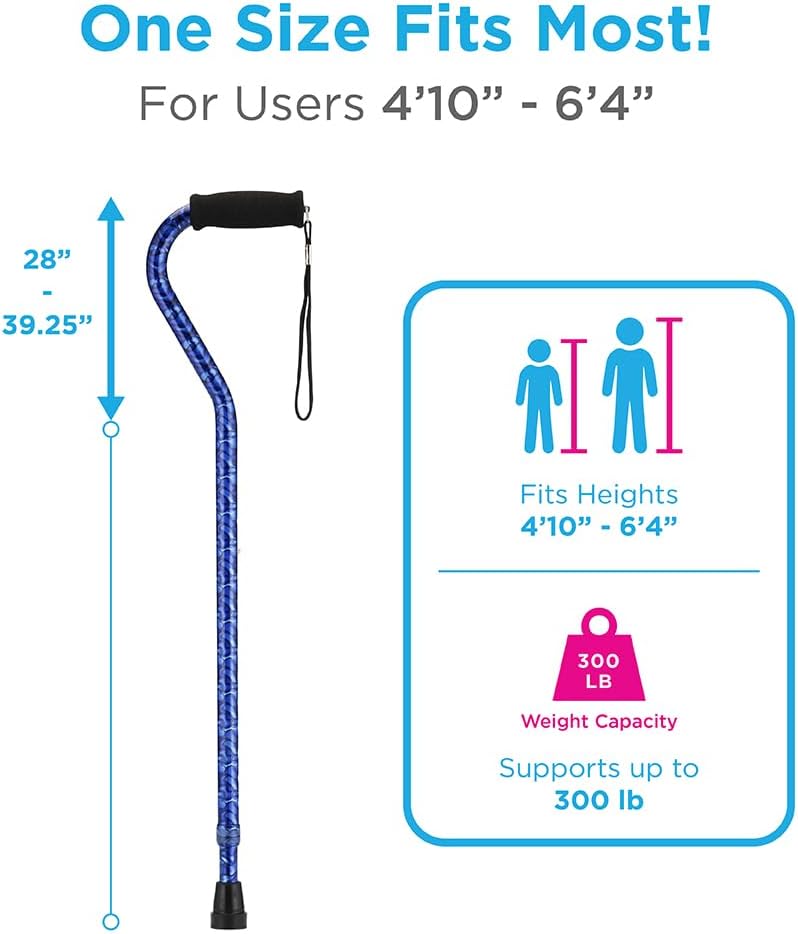 NOVA Offset Walking Cane for Seniors, Men & Women – Lightweight Adjustable Walking Cane with Soft Foam Grip, Wrist Strap