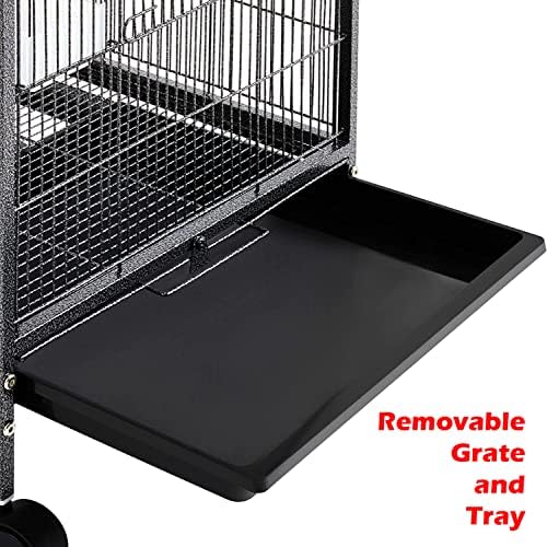 36-Inch Deluxe Sturdy Wrought Iron Bird Flight Open Play Top Cage with Rolling Stand for Parrots Conure Lovebird Cockatiel