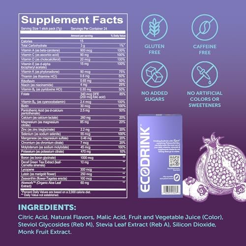 Lily of the Desert EcoDrink Nutrient Support Hydration Packets, Strawberry Lemonade – Naturally Sweetened Multivitamin Electrolyte Mix with Aloe, 24 Stick Packs/Box, 0.25 Oz Ea