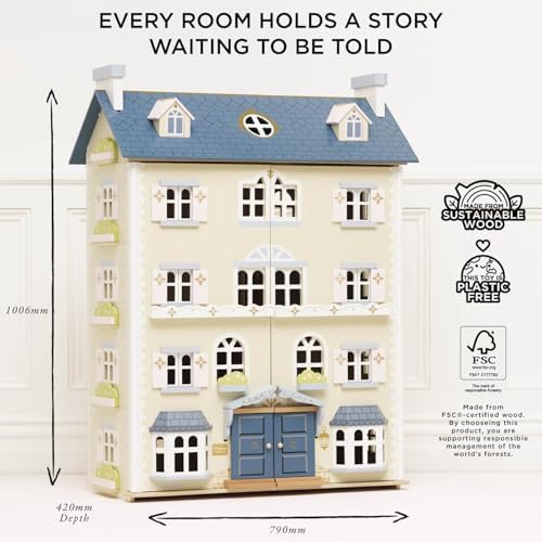 Le Toy Van - Palace House Large Wooden Doll House | Great As a Gift | 5 Storey Wooden Dolls House Play Set - Suitable for Ages 3+