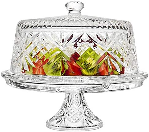Godinger 4 in 1 Cake Stand, Cake Platter and Serving Plate Platter with Dome Cover, for Pastries, Desserts & More