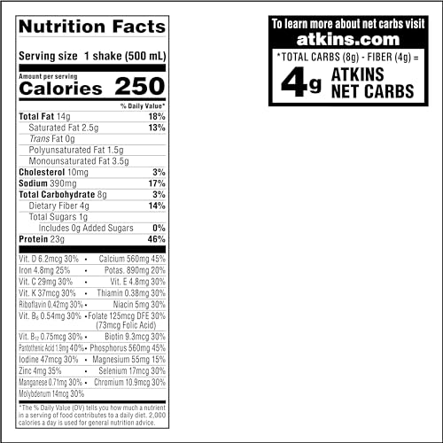 Atkins Creamy Chocolate Meal Size Protein Shake, 23g Protein, Low Glycemic, 4g Net Carb, 1g Sugar, Keto Friendly, 12 Count