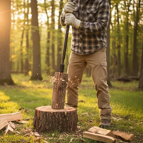 Timber Tuff Manual Log Splitter, Heavy-Duty Steel Wood Splitting Tool, Slide Hammer & Comfort Grip Handle for Firewood, Kindling, TMW-11, Green