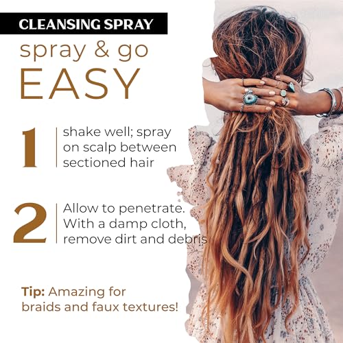Dollylocks Cleansing Rinse-free Shampoo Spray | Removes Build-up + Moisturizes | Plant-Based Residue-free Vegan | Locs, Braids, Hair Extensions