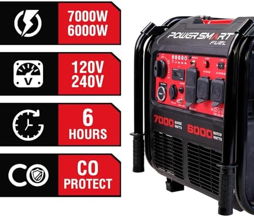 PowerSmart 4400-Watt Open Frame Inverter Generator, Gas Powered, CO-Sensor, Lightweight & Quiet for Home Use and Emergency Backup, Camping, EPA Compliant