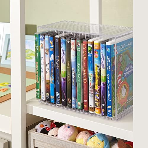 STORi Stackable Clear Plastic DVD Organizer with Rubber Feet | Rectangular Holder Perfect for Theater Room | Holds up to 14 Standard DVD Cases