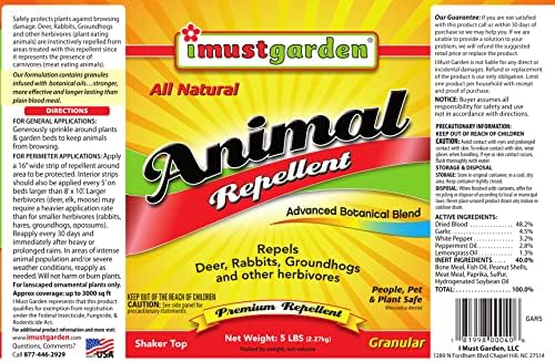 I Must Garden Deer/Rabbit/Groundhog Repellent: All-Weather, Natural - 5lb | All-Weather, Natural