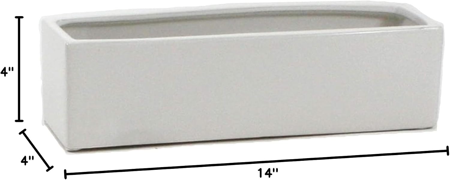 WGVI Long Rectangle Ceramic Planter Vase in White 14" x 4" x 4"H, Rectangular Box Block Terrarium Pot, Flower Arrangement, Tabletop Centerpiece