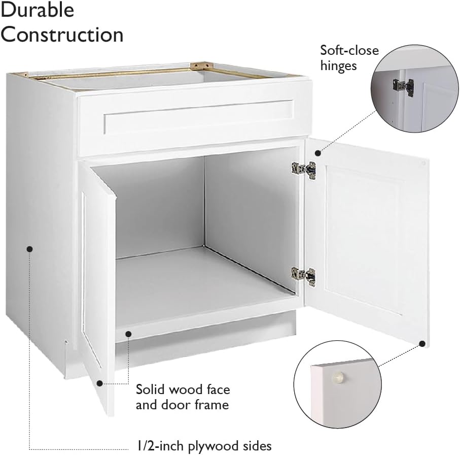 Design House Brookings Kitchen Sink Base Cabinet, 36", White | Floor Mount, Contemporary/Modern, Wood, Kitchen, 561498