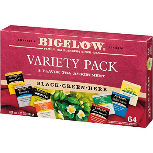 Bigelow Tea Green Tea Assortment, 64 Count (Pack of 1) | Individually Wrapped Tea Bags with Classic, Decaffeinated, Mint, Peach, Constant Comment, Lemon, Mango, and Earl Grey Teas