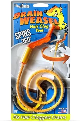 FlexiSnake Drain Weasel Sink Snake Hair Clog Remover Tool Kit | Sink, Pipe, Bathroom, Bathtub Drain Cleaner, 18-inch Long, Flexible