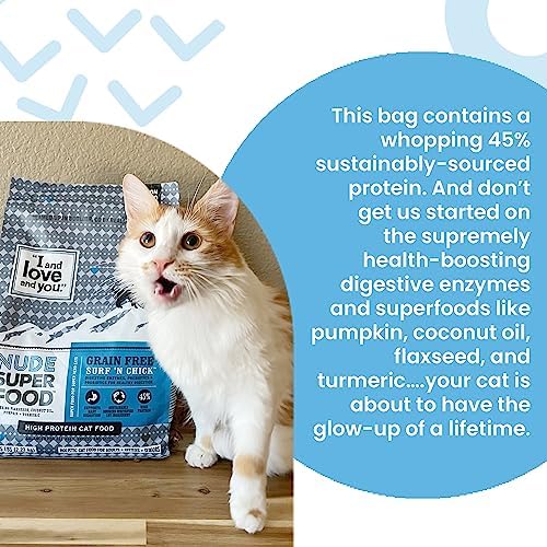 I and love and you Nude Super Food Dry Cat Food - Turkey + Chicken - Grain Free, High Protein, No Fillers, Superfoods, 5lb Bag