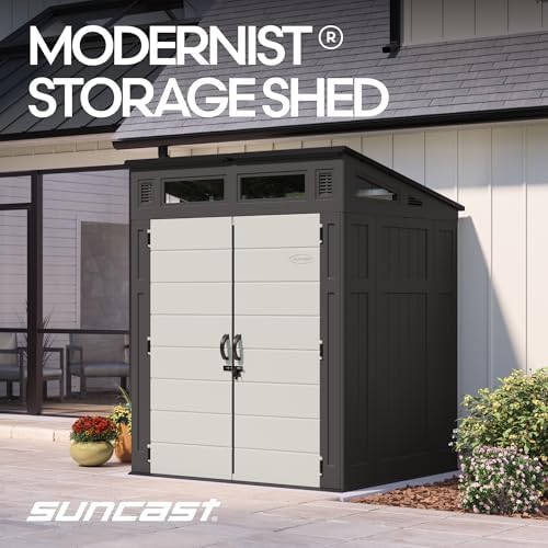 Suncast 6' x 5' Modernist Storage Shed, 200 Cu Ft, Lockable, Peppercorn