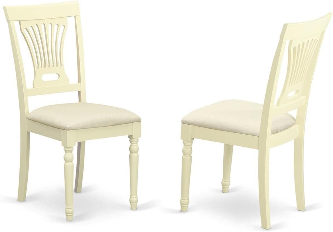 East West Furniture PVC-WHI-C Plainville Kitchen Dining Chairs - Linen Fabric Upholstered Solid Wood Chairs, Set of 2, Buttermilk & Cherry