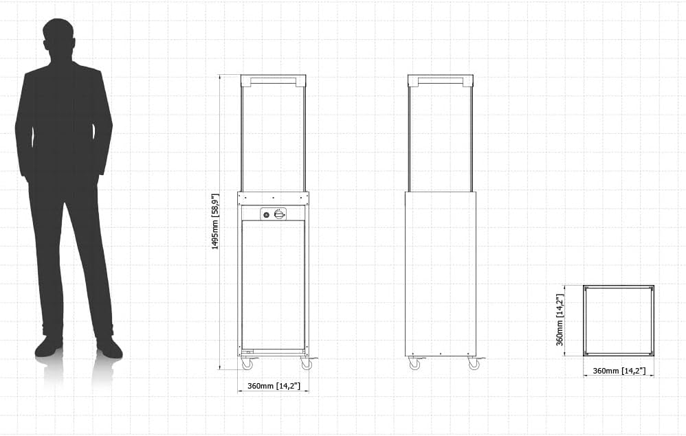 Planika Faro 41, 000 BTU Propane Patio Heater 59" Modern Freestanding Glass Tower with Wheels, Smokeless 360° Flame