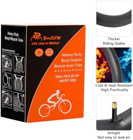 YUNSCM 2-PCS 18'' Bike Tubes 18x1.50/1.95-1.75/2.25 Heavy Duty 18" Bicyle Tubes Schrader Valve for 18x1.50/1.75/1.95/2.125/2.20/2.25 Bike Bicycle