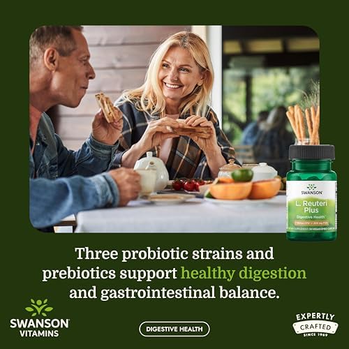 Swanson L. Reuteri Probiotic Plus, 7 Billion CFU, 30 Vegan Capsules | With Lactobacillus Rhamnosus, Acidophilus, and FOS Prebiotic for Gut-Health-Conscious Adults, Full-Spectrum Support