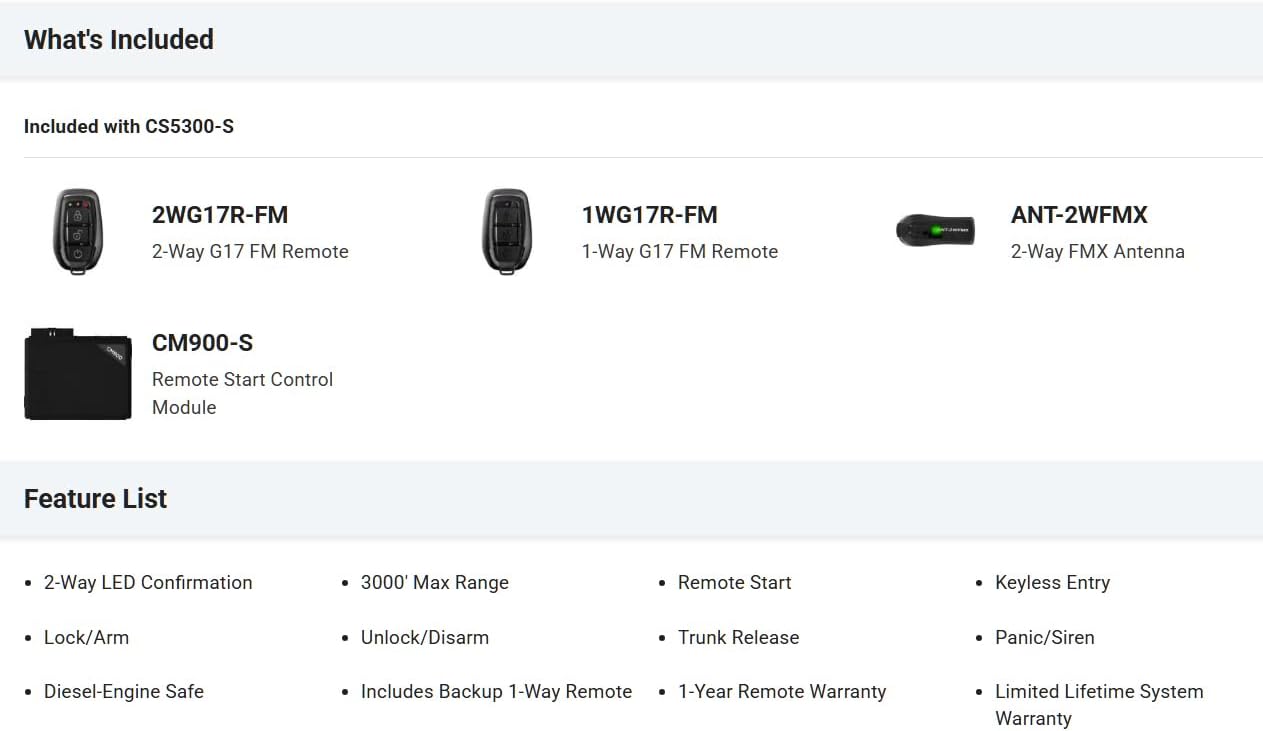 Compustar CS930-S All-in-One Remote Start Bundle - Two (1-Way), 3-Button Remotes G17 AM Water-Resistant Remotes 1,500-Ft. Max Range Keyless Entry Remote-Start-System