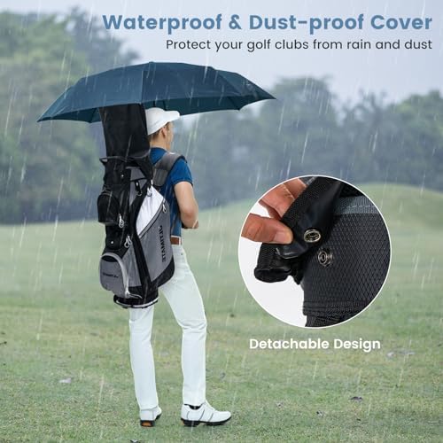 ULTIMATE Golf Cart Bag w/14 Way Top Dividers, Lightweight Golf Stand Bag w/Rain Hood & 7 Zippered Pockets Including a Cooler Pocket, Umbrella Holder