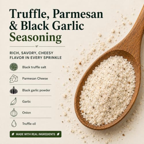Truffle Parmesan & Black Garlic Seasoning, 18 oz – Gourmet Finishing Cheese Blend with Black Truffle Salt & Fermented Black Garlic, by Woodland Gourmet