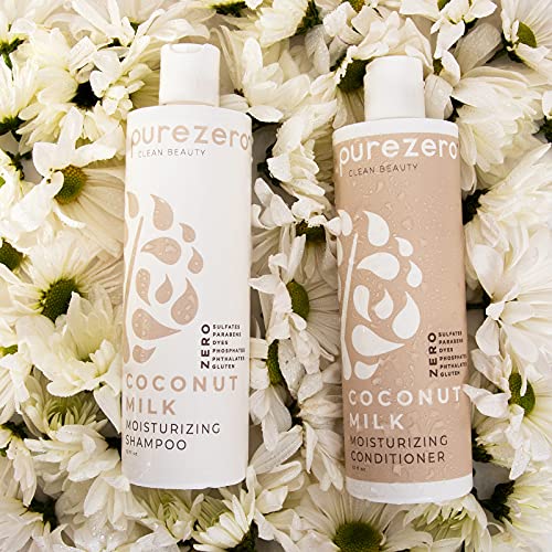Purezero Coconut Milk Moisturizing Shampoo - 12 Fl Ounce - Intense Hydration & Increase Shine - Fight Dandruff & Frizz - Zero Sulfates, Parabens, Dyes - 100% Vegan & Cruelty Free