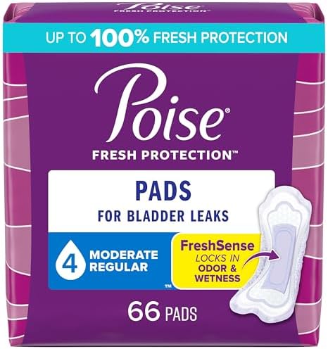 Poise Incontinence Pads & Postpartum Incontinence Pads, 4 Drop Moderate Absorbency, Regular Length, 66 Count, Packaging May Vary
